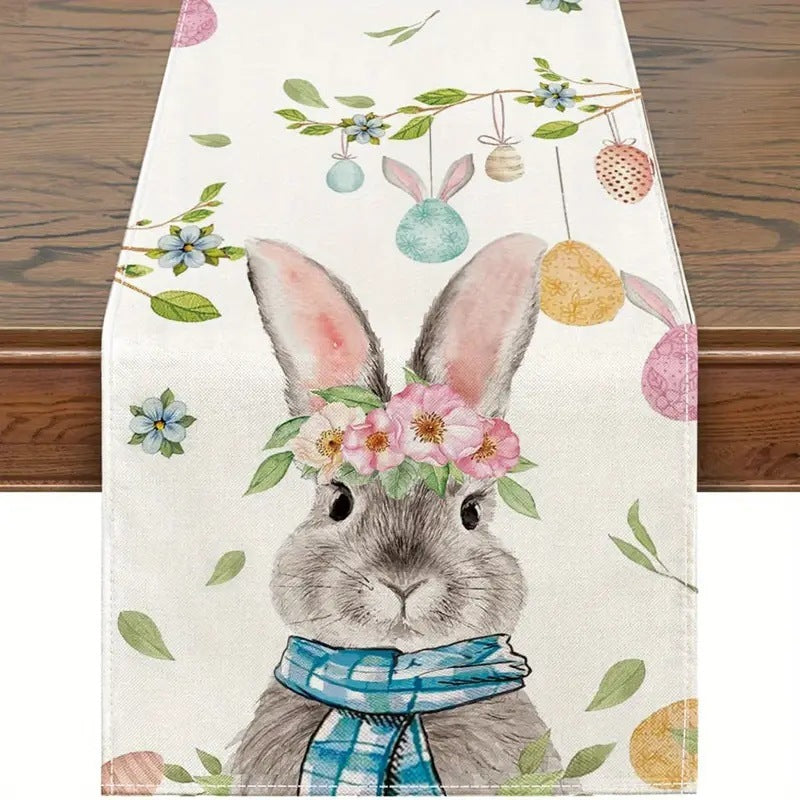 Easter Table Runner Rabbit Egg Decoration Linen Printing Table Cloth