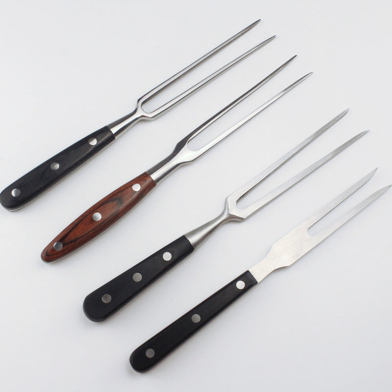 Simple Stainless Steel Meat Fork Outdoor Barbecue Wooden Handle Fork Barbecue Fork