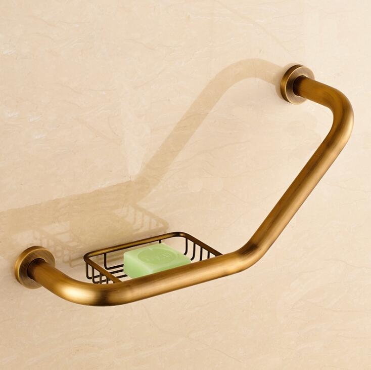 Bathtub Handle With Copper Grab Bars In Bathroom