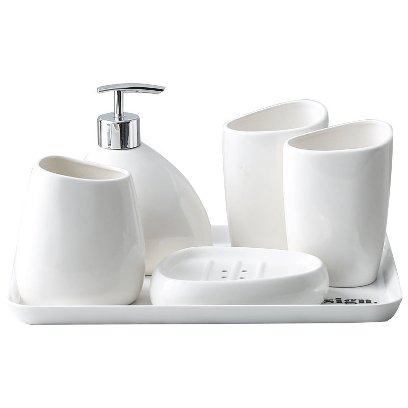 Simple White Porcelain Bathroom Five-piece Hotel Bathroom Toiletries Mouthwash Cup Bath Bottle