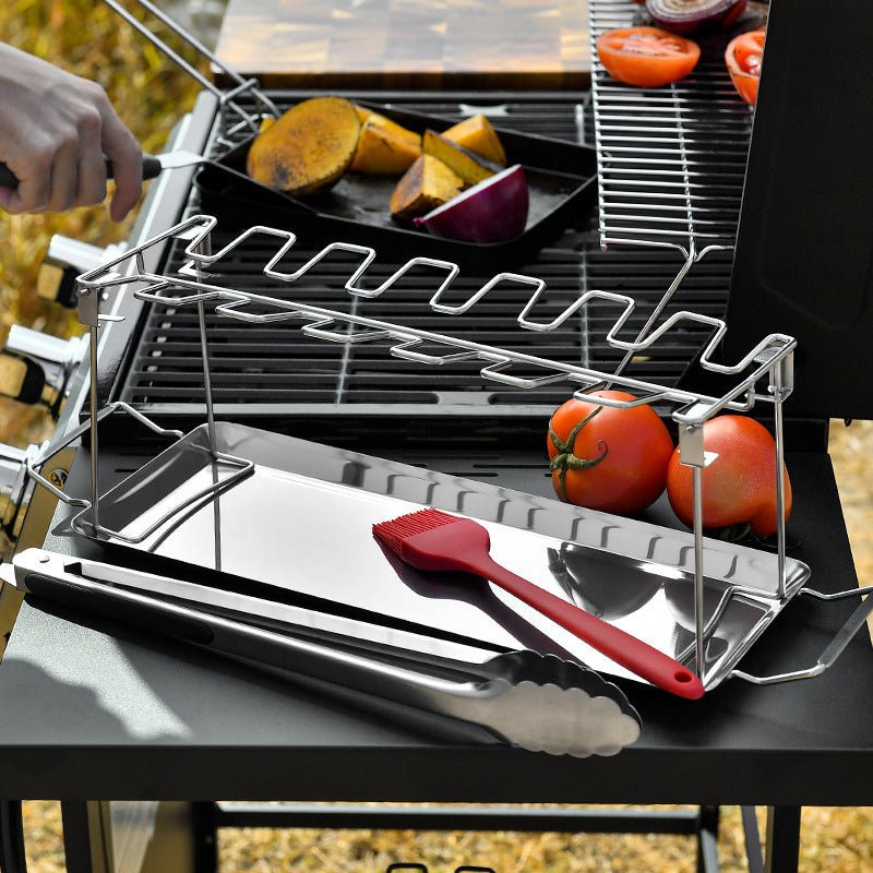 Stainless Steel Folding Portable Chicken Leg Rack Barbecue Tool Set BBQ Barbecue Barbecue Rack