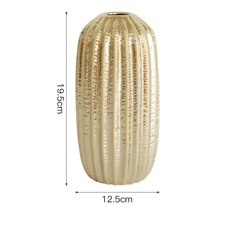 Light Luxury Electroplating Golden Wide Mouth Vase Ceramic Simulation