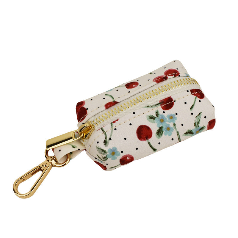 Red Cherry Printed Pet Collar Traction Rope Light Gold Release Buckle Cute Bow Strap