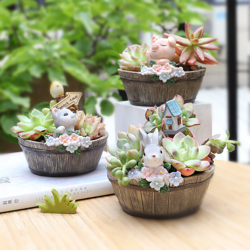 Wooden Basin Resin Ornaments Micro Landscape Garden Decoration