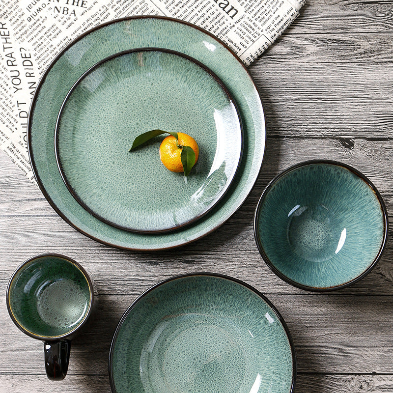 Creative Western Food Plate Dish Pan Kiln Turned Into Malachite Green Fruit Plate