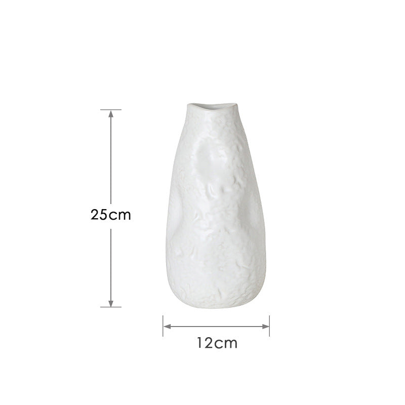 Nordic Simple Ceramic Concave White Vase Soft Home Decoration Ornaments