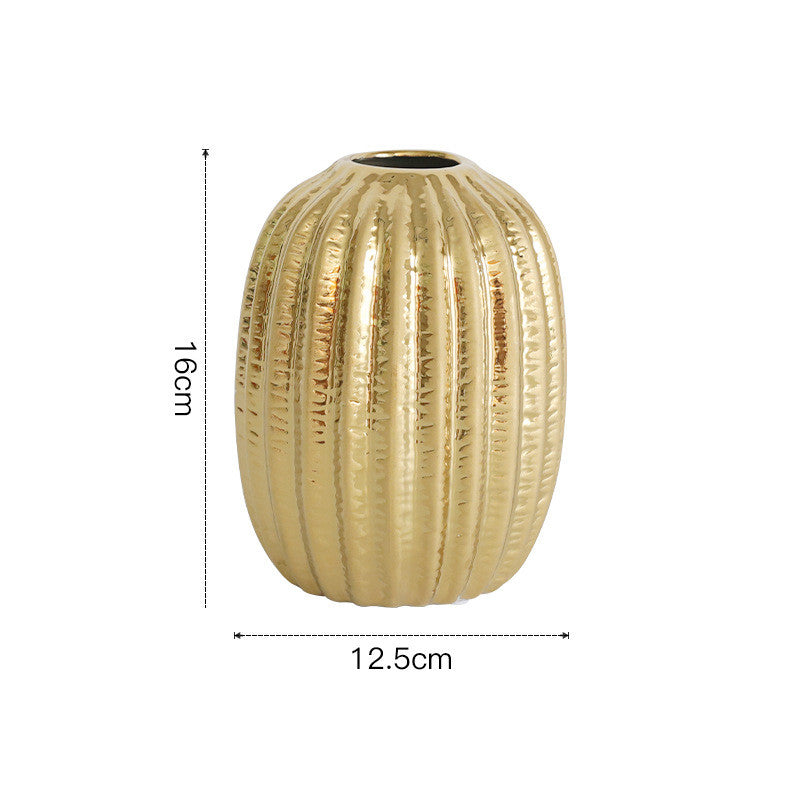 Light Luxury Electroplating Golden Wide Mouth Vase Ceramic Simulation