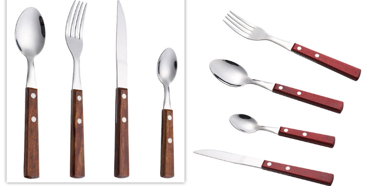 304 Stainless Steel Western Cutlery Natural Wood Cutlery Set  