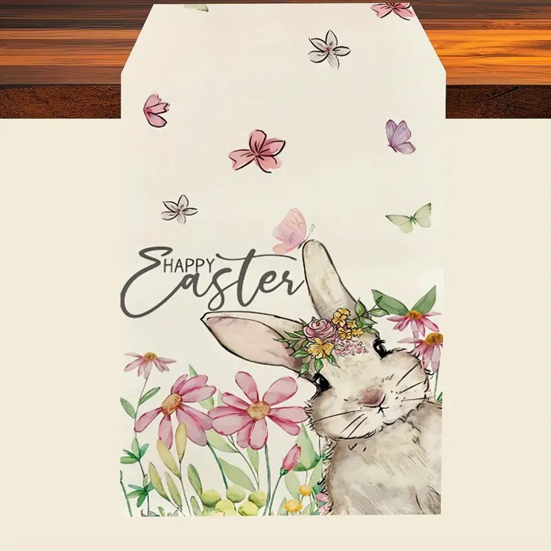 Easter Table Runner Rabbit Egg Decoration Linen Printing Table Cloth