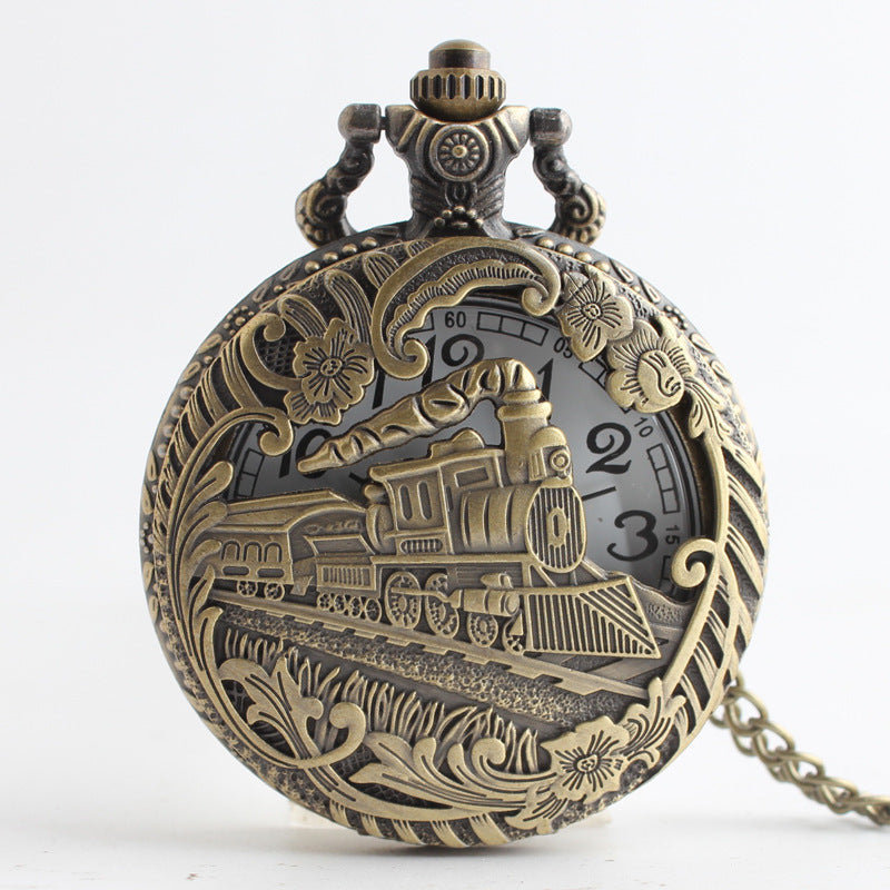 Hollow Train Head Large Classic Version Nostalgic Quartz Pocket Watch