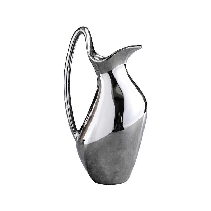 Living Room Home Silver Pot-shaped Ceramic Vase Flower Model Room Ornament Soft Decoration