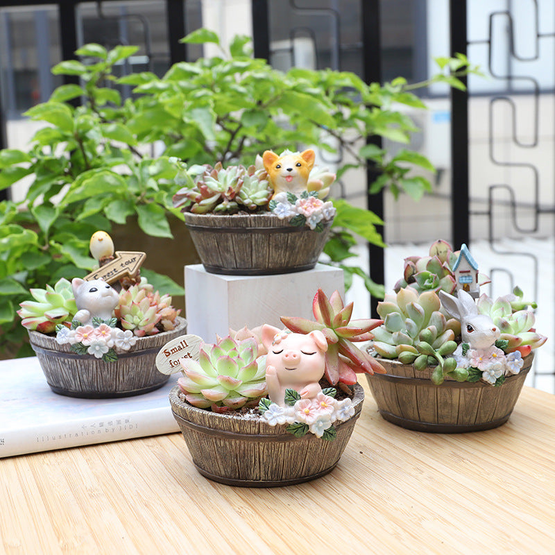 Wooden Basin Resin Ornaments Micro Landscape Garden Decoration