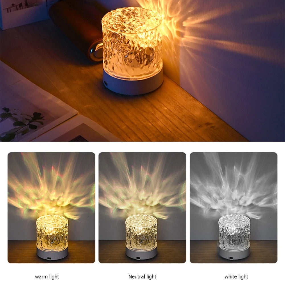 Crystal Lamp Water Ripple Projector Night Light Decoration Home Houses Bedroom Aesthetic Atmosphere Holiday Gift Sunset Lights